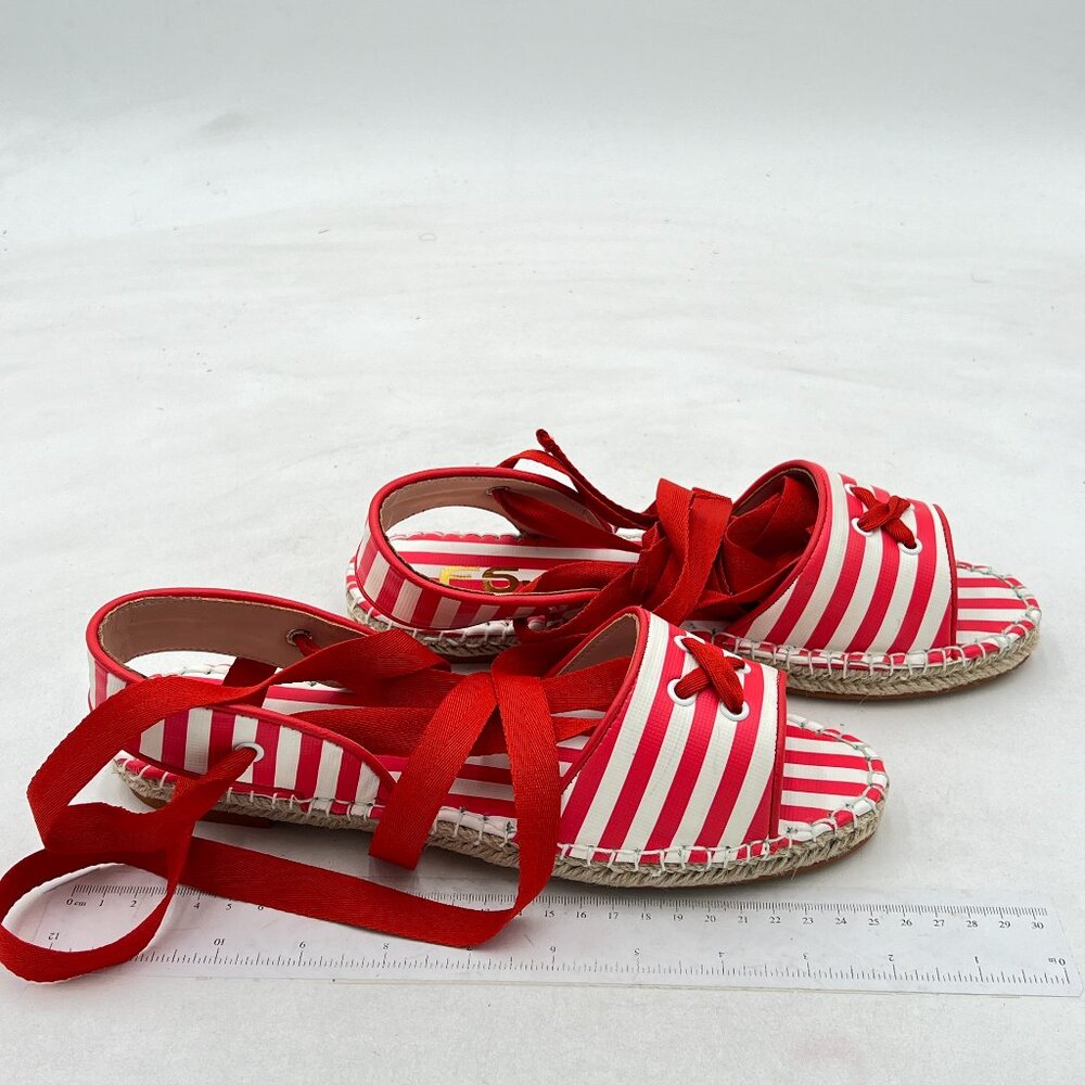 FSJ Red and White Striped Espadrille Sandals 9 - Picture 3 of 7